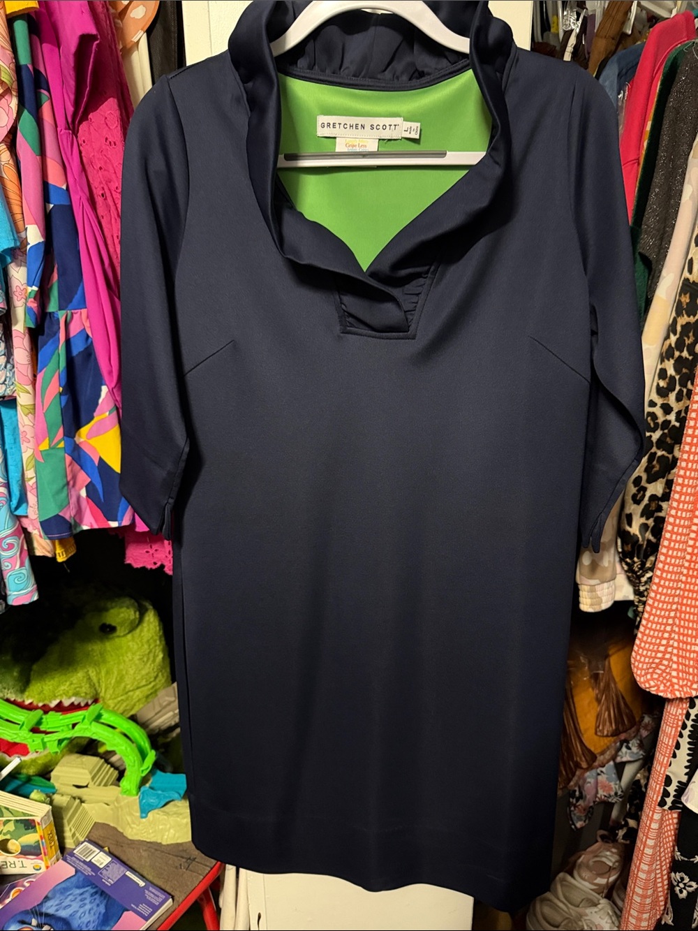 Gretchen Scott Designs Navy Ponte V-Notch Tunic with Rolled Collar